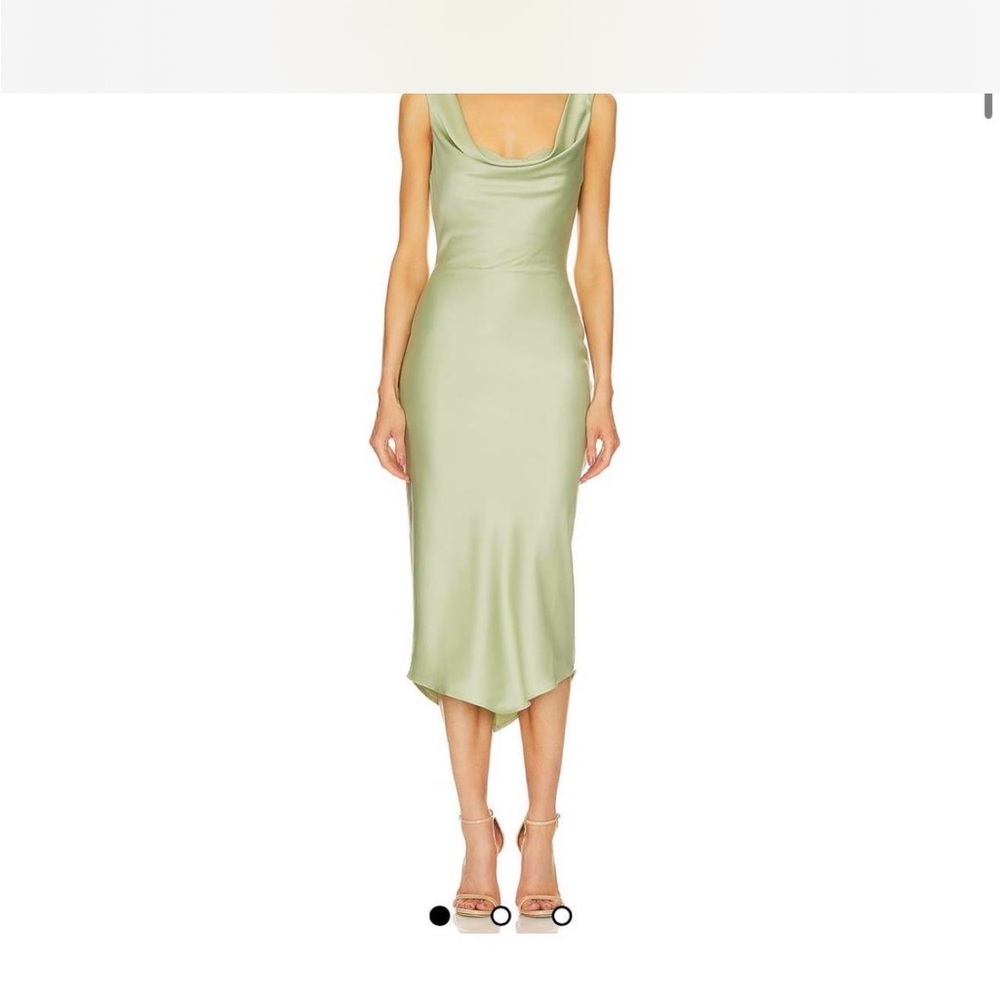Green / sage satin Revolve midi dress Michael Costello